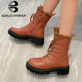 BONJOMARISA Cow Leather Female Platfrom Ankle Boots shoes lace Zipper Square Heel Snowboots Women Designer Shoes Woman 
BONJOMARISA Cow Leather Female Platfrom Ankle Boots shoes lace Zipper Square Heel Snowboots Women Designer Shoes Woman