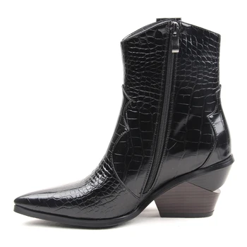 Women Black Western Cowboy Distressed short Boots with Pull-Up Tabs Mid-Calf Boots Pointy Toe Crocodile Booties Stack Block Heel
Women Black Western Cowboy Distressed short Boots with Pull-Up Tabs Mid-Calf Boots Pointy Toe Crocodile Booties Stack Block Heel