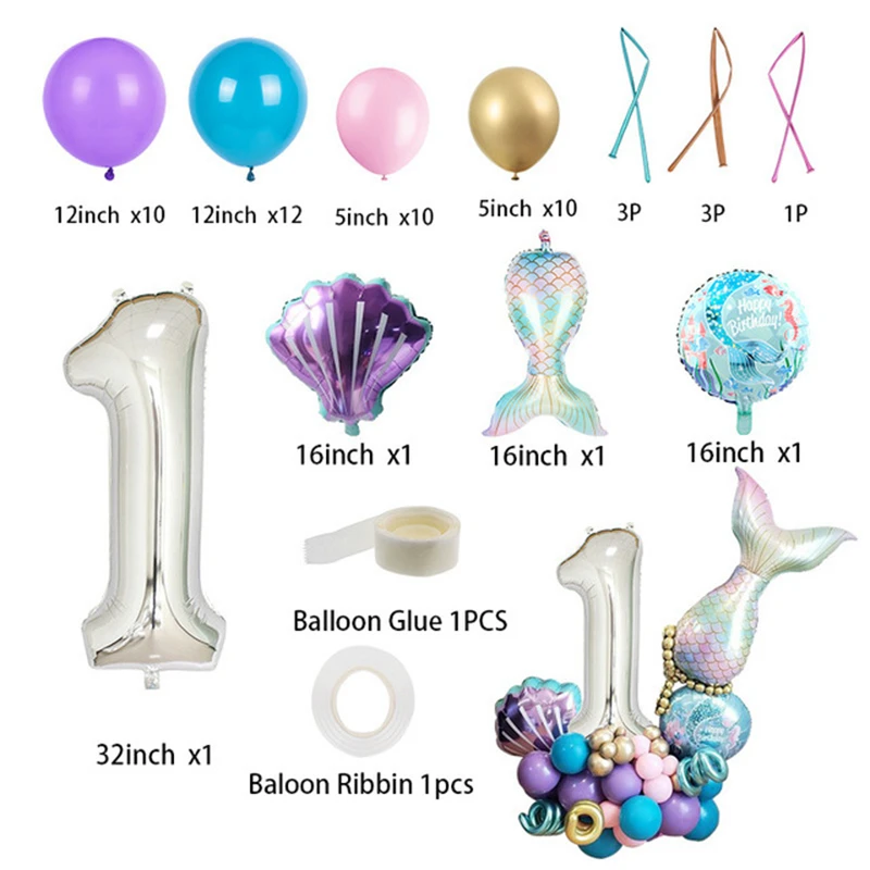 LuanQI 55Pcs Mermaid Balloon Set 1-9 year Number Foil Balloon Kids Birthday Party Decorations Baby Shower Decor Supplies
LuanQI 55Pcs Mermaid Balloon Set 1-9 year Number Foil Balloon Kids Birthday Party Decorations Baby Shower Decor Supplies