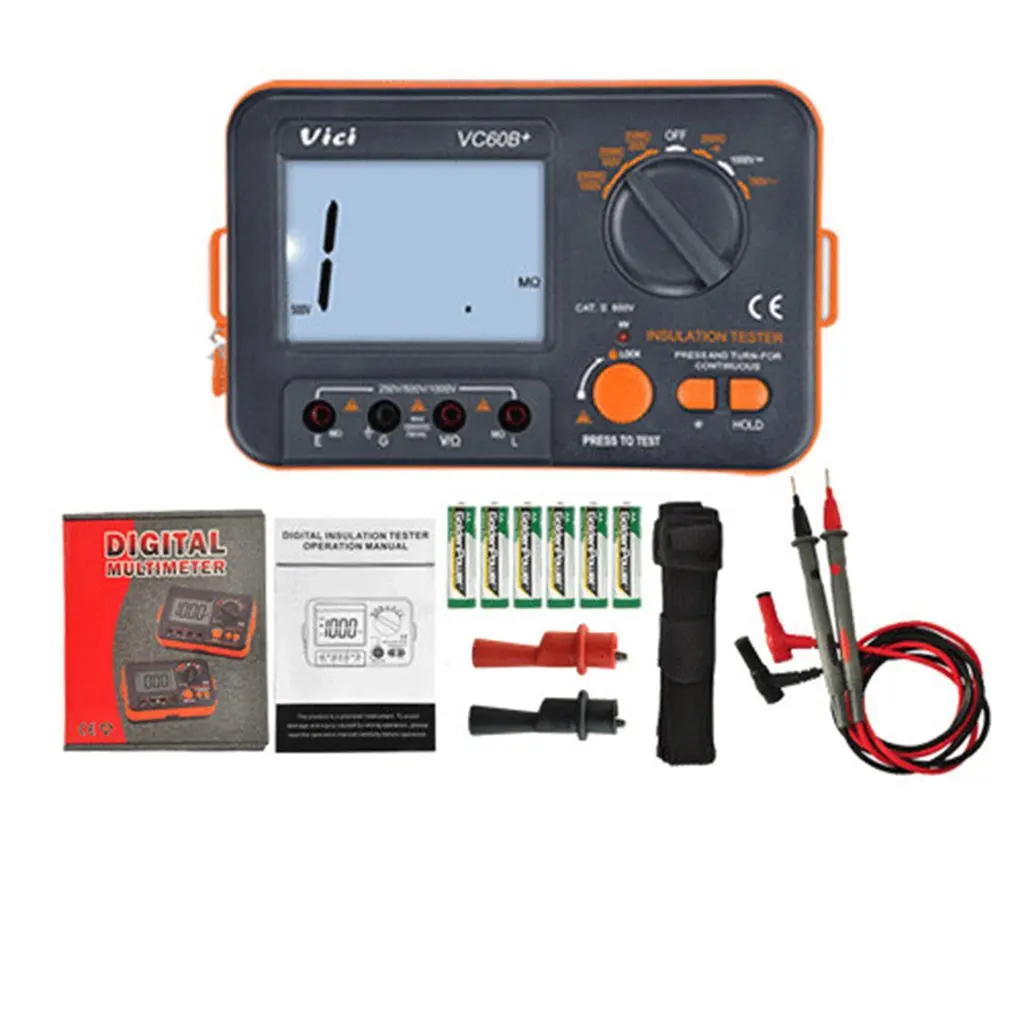 VC60B + Insulation Resistance Tester 250V 500V 1000V Digital Megohmmeter Digital Tester MegOhm Meter
VC60B + Insulation Resistance Tester 250V 500V 1000V Digital Megohmmeter Digital Tester MegOhm Meter
