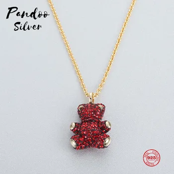 

PANDOO Fashion Charm Pure 925 Silver Original 1:1 Copy, Cute Childlike Teddy Bear Pendant Necklace Female Luxury Jewelry Gifts