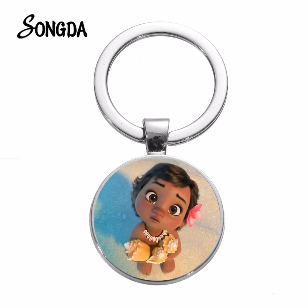 

SONGDA Anime Movie Princess Moana Keychain Maui Pua Pig Hei Hei Cute Figures Crystal Glass Dome Toy Key Chain Bag Charm Key Ring