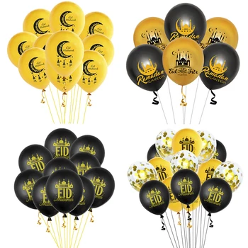 

10/15pcs 12inch EID MUBARAK Balloons Gold Black Balloon Helium For Muslim Eid Party Air Ball Mixed Gold Confetti Ramadan Decor