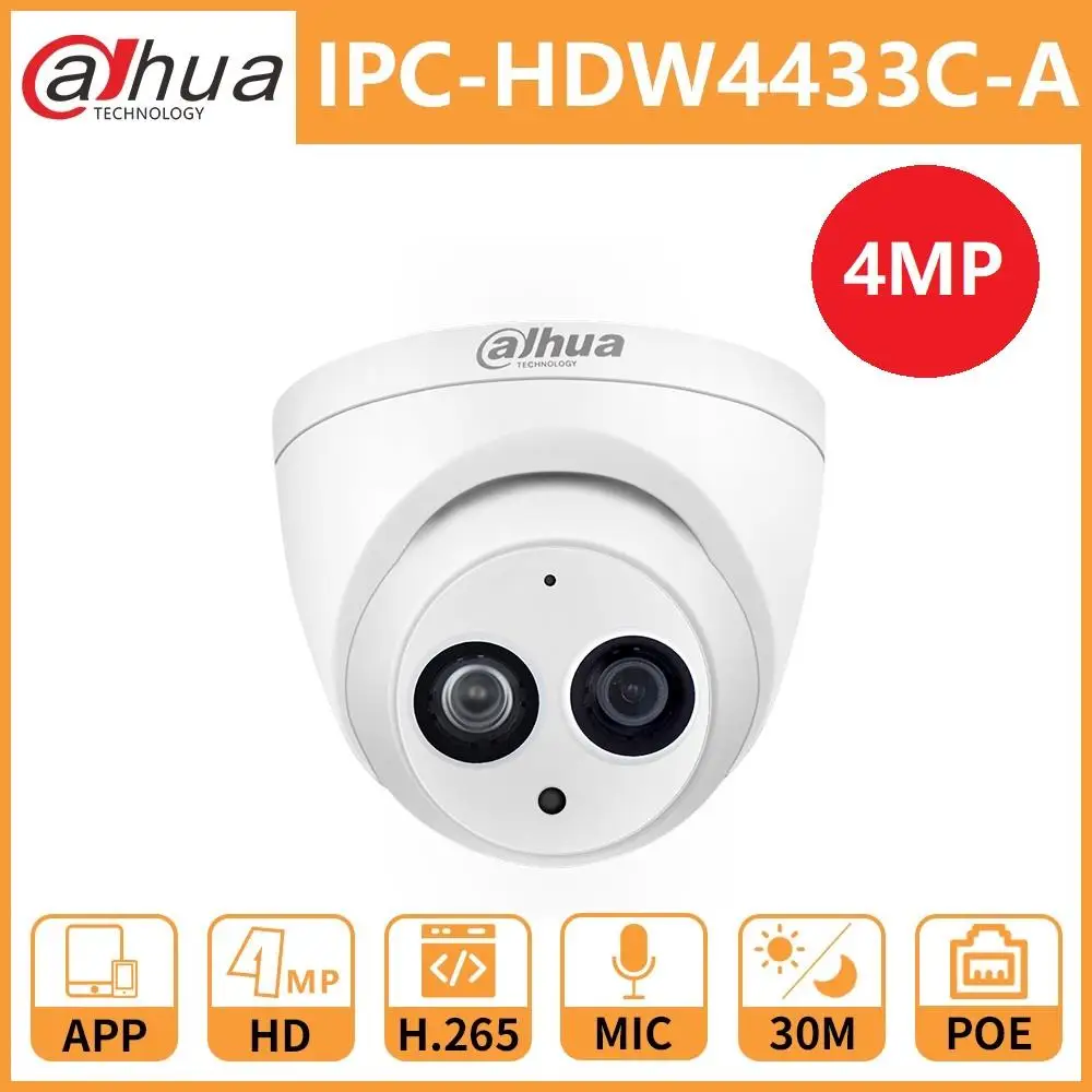 Dahua IP Camera IPC-HDW4433C-A 4MP HD PoE IR 30M Night Vision Starlight Camara Mini Dome Security Built-in Mic Network Cameras
Dahua IP Camera IPC-HDW4433C-A 4MP HD PoE IR 30M Night Vision Starlight Camara Mini Dome Security Built-in Mic Network Cameras