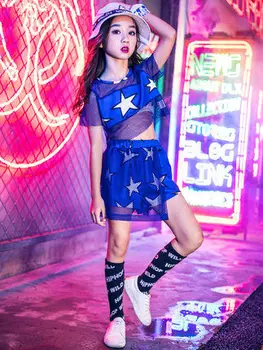 Girls Jazz Dance Costumes Blue Short Sleeve And Shorts Cheerleader Costume Children'S Day Hollow Hip Hop Clothing Kids Outfit 
Girls Jazz Dance Costumes Blue Short Sleeve And Shorts Cheerleader Costume Children'S Day Hollow Hip Hop Clothing Kids Outfit