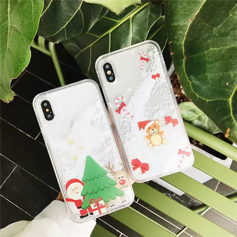 Жидкий Жесткий PC Прозрачный чехол для телефона iPhone 6 6S 7 8 Plus X XS XR MAX рождественские