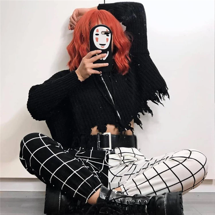 2020 Hipster Black White Plaid Patchwork Harem Pants Female Hip-hop Street Dance Pants Casual Harajuku Korean Straight Trouser0.jpg