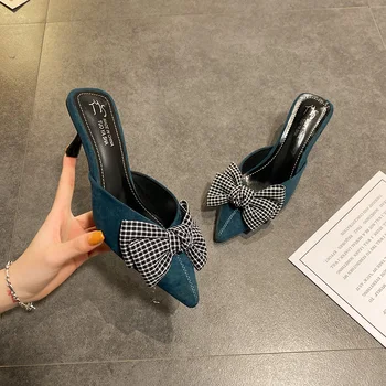 Shoes Thin Heels Med Slippers Casual Slides Heeled Mules Slipers Women Pointed Toe Butterfly-knot Flock Luxury High 2020 Soft
Shoes Thin Heels Med Slippers Casual Slides Heeled Mules Slipers Women Pointed Toe Butterfly-knot Flock Luxury High 2020 Soft