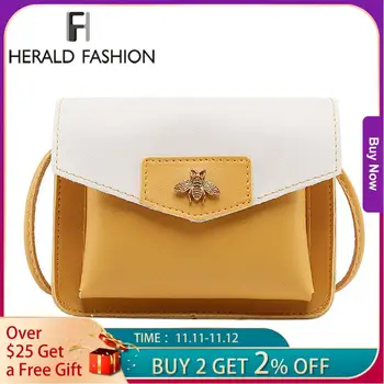 

Herald Fashion Patchwork Women Messenger Bag Quality Leather Panelled Female Shoulder Bag Casual Flap Bag Ladies' Crossbody Bag