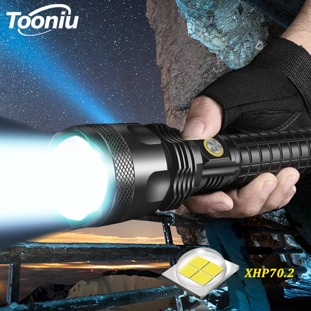 Rechargeable XHP70.2 LED Flashlight Super Bright Waterproof Zoom Tactical Torch 3 Lighting Modes Outdoor Light Use 26650 Battery
Rechargeable XHP70.2 LED Flashlight Super Bright Waterproof Zoom Tactical Torch 3 Lighting Modes Outdoor Light Use 26650 Battery
