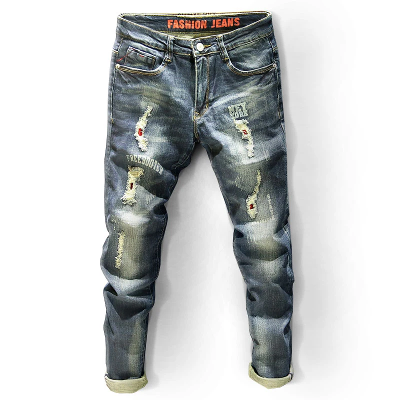 Ripped Jeans Men's Stretch Slim Fit Pencil Pants Korean Style Fashion Regular Destroy Print Cotton Jean
Ripped Jeans Men's Stretch Slim Fit Pencil Pants Korean Style Fashion Regular Destroy Print Cotton Jean