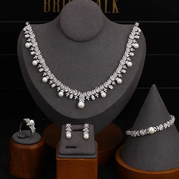 Bride Talk Fashion 4 PCS Pearl Jewelry Sets Cubic Zircon Bridal Accessories CZ Necklace Earrings Bracelet Ring For Women
Bride Talk Fashion 4 PCS Pearl Jewelry Sets Cubic Zircon Bridal Accessories CZ Necklace Earrings Bracelet Ring For Women