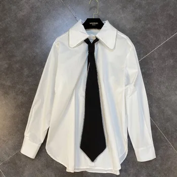 2020 Summer New Arrivals Casual Patchwork Lapel Long Sleeve White Diamond Loose Shirt Women K118 
2020 Summer New Arrivals Casual Patchwork Lapel Long Sleeve White Diamond Loose Shirt Women K118