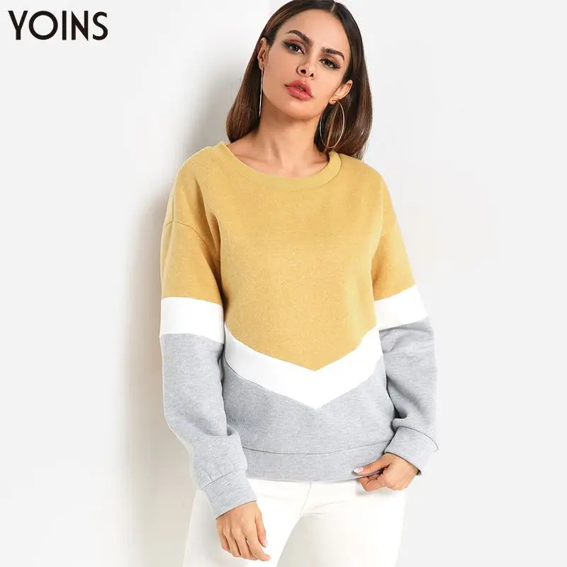 

YOINS 2019 Women Hoodies Sweatshirts Autumn Winter Stripe Crew Neck Long Sleeve Sweatshirt Pullover Casual Female Tops XS-XL