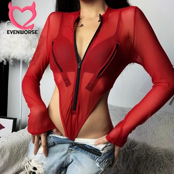 Evenworse Red Mesh Sexy Zipper Up Bodysuit 2020 Long Sleeve Transparent Lady Party Club Round Collar Skinny Romper Women Summer
Evenworse Red Mesh Sexy Zipper Up Bodysuit 2020 Long Sleeve Transparent Lady Party Club Round Collar Skinny Romper Women Summer