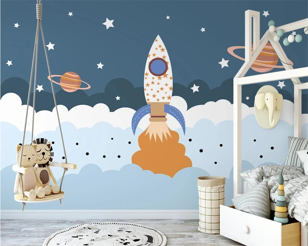 

beibehang Customized modern Nordic hand-painted pink clouds starry sky children's room background papel de parede wallpaper