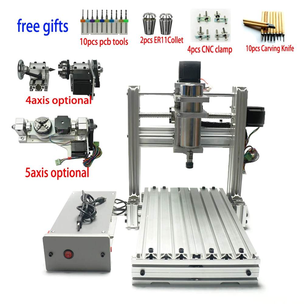 DIY CNC 3020 3 Axis 4 Axis Mini Wood 2030 CNC Engraving Machine Milling Lathe metal Router 400w USB with ER11 Collet
DIY CNC 3020 3 Axis 4 Axis Mini Wood 2030 CNC Engraving Machine Milling Lathe metal Router 400w USB with ER11 Collet