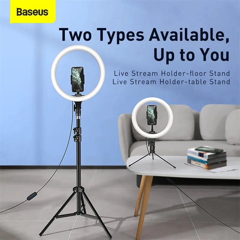 

Baseus Live Stream Holder Table Floor Stand 10/12inch Fill Light Ring Adjustable Floor Stand Two Types Foldable Desktop Stand