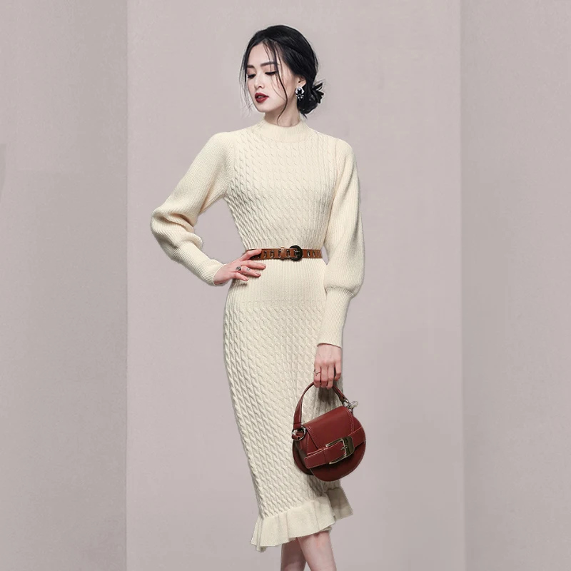Fashion Knitted Sweater Dress Women Elegant Puff Sleeve Slim Winter Dress 2021 New Autumn Jumper Vintage Pullover With Belt
Fashion Knitted Sweater Dress Women Elegant Puff Sleeve Slim Winter Dress 2021 New Autumn Jumper Vintage Pullover With Belt