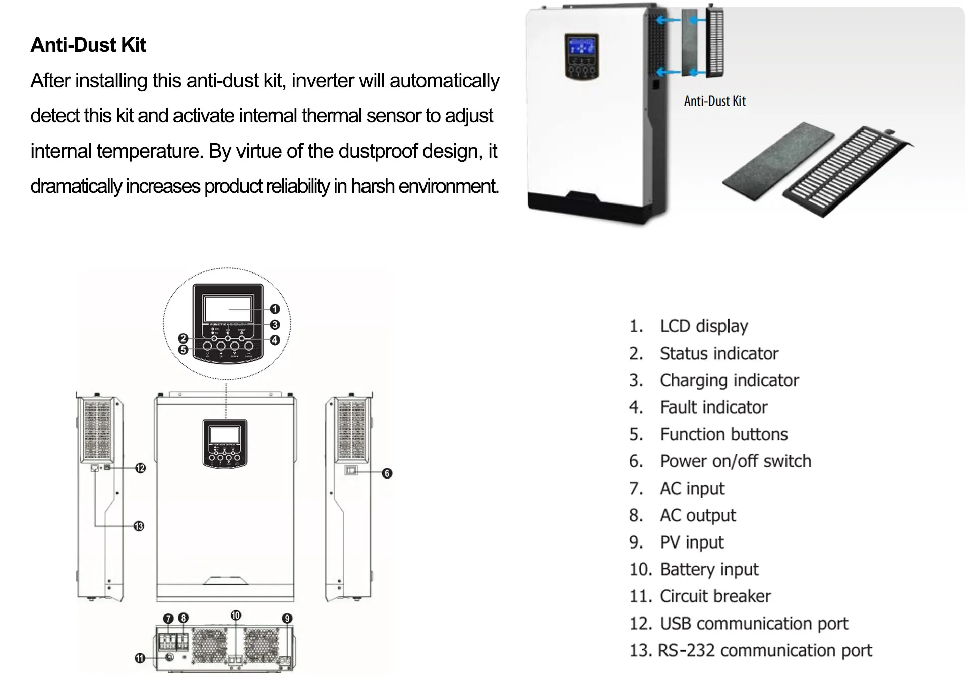 3kw 5kw off grid hybrid solar inverter with mppt charge controller