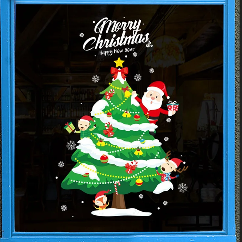 merry christmas wall stickers decoration santa claus gifts tree