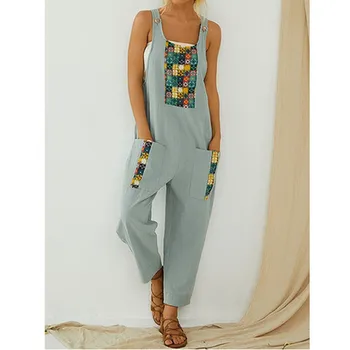 2020 Summer New Women Romper Casual Sleeveless Loose Linen Cotton Jumpsuit Floral Playsuit Long Pants Trousers Overall Plus Size 
2020 Summer New Women Romper Casual Sleeveless Loose Linen Cotton Jumpsuit Floral Playsuit Long Pants Trousers Overall Plus Size