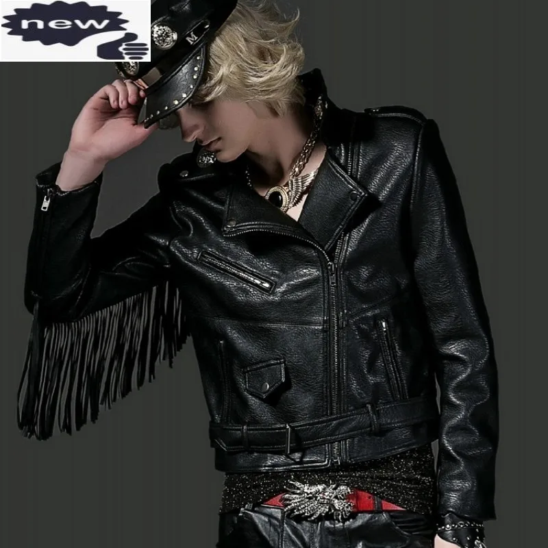 Motorcycle Short Jacket Mens Personality Tassel Cowboys Coat Punk Zipper Slim Fit Pu Leather Jackets Male Tops Biker Outerwear
Motorcycle Short Jacket Mens Personality Tassel Cowboys Coat Punk Zipper Slim Fit Pu Leather Jackets Male Tops Biker Outerwear