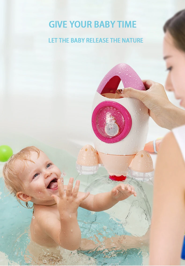 toys cartoon rocket rotating water spray shower bathroom infant