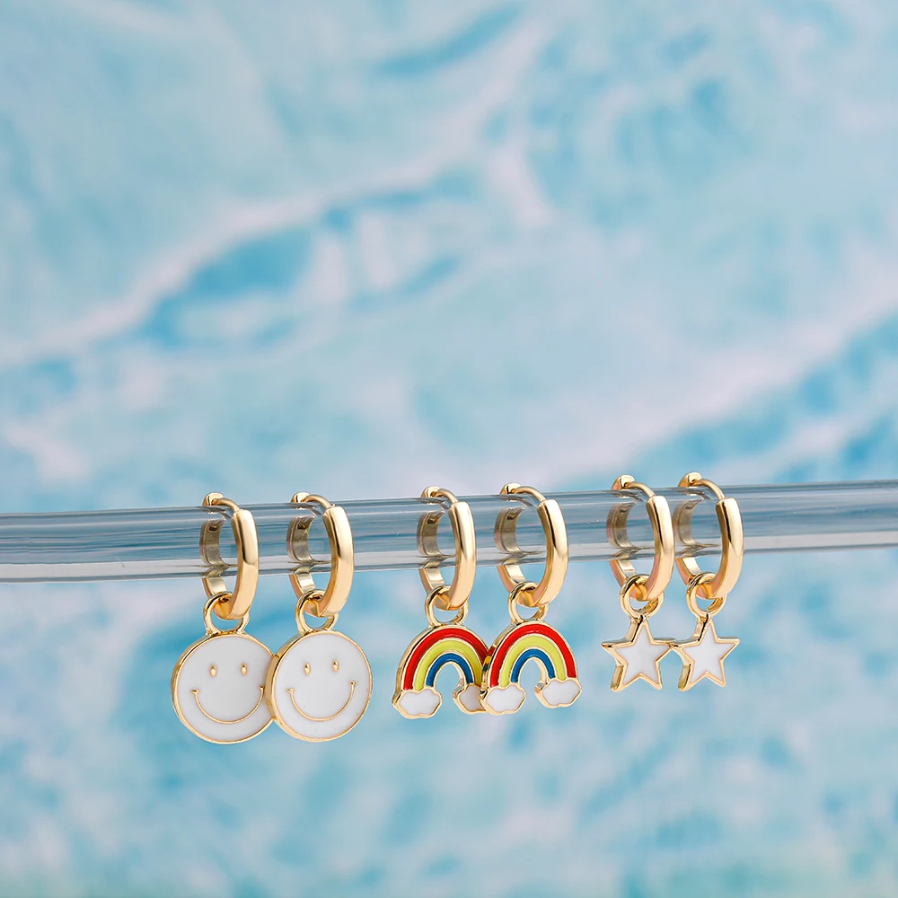 Trendy Face Pendant Drop Earrings For Women Gold Color Rainbow Star Piercing Round Huggie Earrings Korean Fashion Jewelry
Trendy Face Pendant Drop Earrings For Women Gold Color Rainbow Star Piercing Round Huggie Earrings Korean Fashion Jewelry