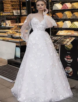 Boho Long Sleeves Deep V Wedding Dresses Vintage A-Line Beckless Lace Bride Dress Princess Robe De Mariee Bridal Gowns
Boho Long Sleeves Deep V Wedding Dresses Vintage A-Line Beckless Lace Bride Dress Princess Robe De Mariee Bridal Gowns