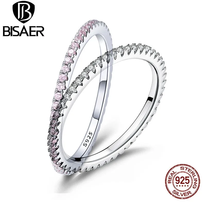 

Genuine 925 Sterling Silver Simple Clearly CZ Round Circle Stackable Finger Rings For Women Fashion Engagement Ring Jewelry