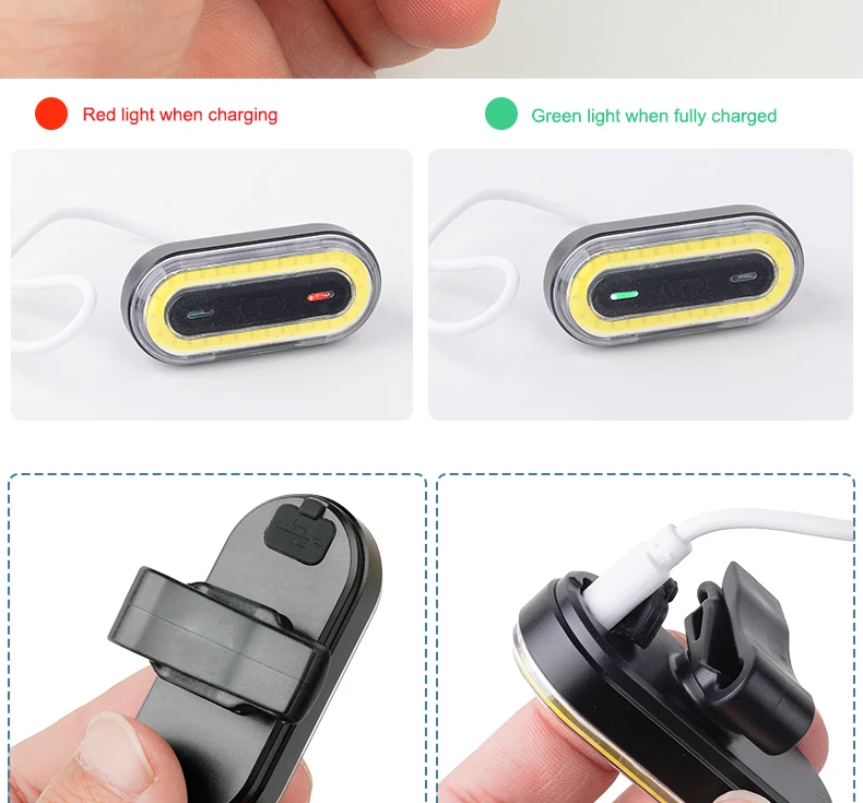 Deemount Cycle Tail Light Bike Rear Lamp USB Charge Warning Safety Lantern Oval-shaped 30 LED chips COB Up to 18hrs Runtime
