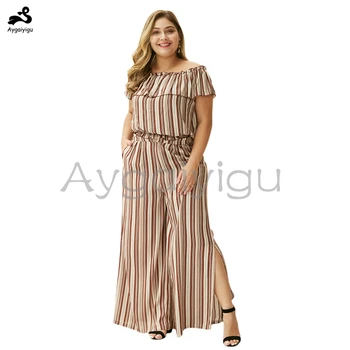 Aygaiyigu Large Big Size Women Striped Suit Plus Size Summer Clothing Slash Neck Ruffles Slit 2 Pcs Sets (Top + Wide-leg Pant)
Aygaiyigu Large Big Size Women Striped Suit Plus Size Summer Clothing Slash Neck Ruffles Slit 2 Pcs Sets (Top + Wide-leg Pant)