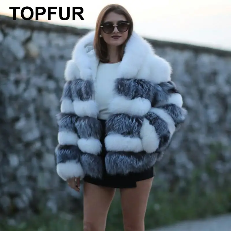 TOPFUR Real Fox Fur Coat Top Grade Whole Skin Womens Coats Winter Park With Natural Thick Warm O-Neck Party Dress Full | Женская одежда