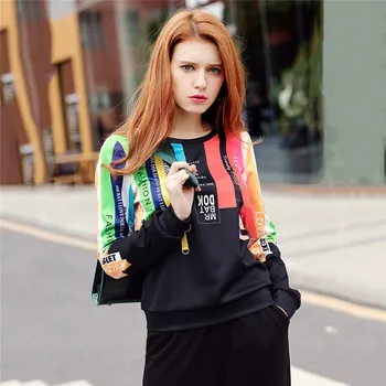 Spring Autumn Sweatshirt Fashion Patchwork Printing O neck Female Tops 2020 New Loose Casual Long Sleeve Lady Pullovers YH261
Spring Autumn Sweatshirt Fashion Patchwork Printing O neck Female Tops 2020 New Loose Casual Long Sleeve Lady Pullovers YH261