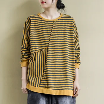 Ladies Cotton Striped Tops Womens Plus Size T-Shirts Vintage Oversized Tee Shirts Long Sleeve Korean Women Clothing SA259S50
Ladies Cotton Striped Tops Womens Plus Size T-Shirts Vintage Oversized Tee Shirts Long Sleeve Korean Women Clothing SA259S50