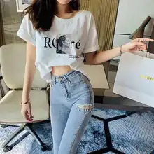 Sexy Beading Women's Summer 2021 New All-match High Waist Stretch Pants Nine-point Pants Women Solid Trouser Blue Hold Jeans 
Sexy Beading Women's Summer 2021 New All-match High Waist Stretch Pants Nine-point Pants Women Solid Trouser Blue Hold Jeans