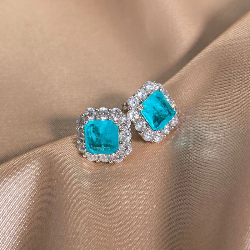 OEVAS 100% 925 Sterling Silver Paraiba Tourmaline Gemstone Earrings Party Ear Studs Fine Jewelry Wholesale Drop Shipping
