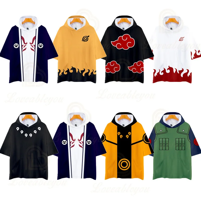 Fashion Hooded Short Tees Naruto Akatsuki Print Short Sleeve Shirt Tops Itachi Uchiha Anime Harajuku Cosplay Costume T-shirt
Fashion Hooded Short Tees Naruto Akatsuki Print Short Sleeve Shirt Tops Itachi Uchiha Anime Harajuku Cosplay Costume T-shirt