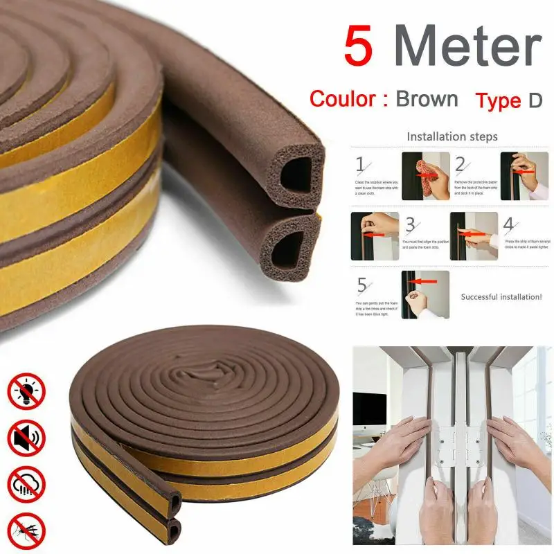 5M/10M Self Adhesive Weather Draught Excluder Seal Strip Tape Roll Draft Door Window Home insulation Shockproof Anti-collision |