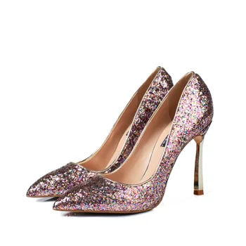 Wedding Shoes French Golden Paillette Shoe 10cm High With Silver Bride Sharp Fine With Single Shoes Single Shoe 
Wedding Shoes French Golden Paillette Shoe 10cm High With Silver Bride Sharp Fine With Single Shoes Single Shoe