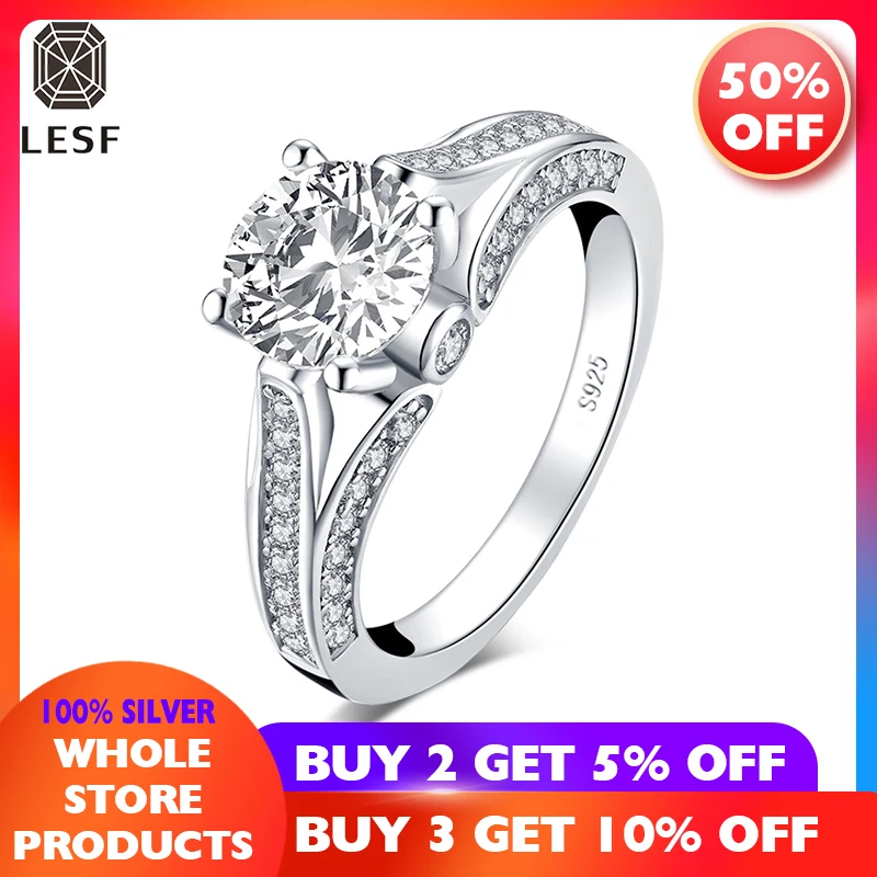 

LESF 925 Silver Engagement Woman Ring Round Shape 1.5 Ct SONA Diamond Ring Women's Wedding Gift Free Shipping