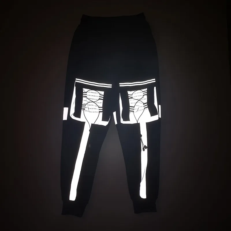 Waliicorners Men Night Reflective Patchwork Streetwear Multi-pocket casual pants Hip Hop man Elastic waist Joggers Sweatpants Trousers 14 Hfb07e3f9a1164c69ad04f930e89d0c68d
