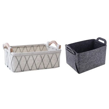 

2pcs Felt Storage Basket Felt Storage Bin Collapsible & Convenient Box Organizer with Carry Handles - Beige & Dark gray