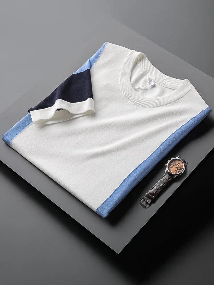 Men 2022 Casual Thin O-Neck Pullover Summer Slim Fit Short Sleeve Knitted T-shirts Male Korean Fashion Contrast Color Tees B211
Men 2022 Casual Thin O-Neck Pullover Summer Slim Fit Short Sleeve Knitted T-shirts Male Korean Fashion Contrast Color Tees B211