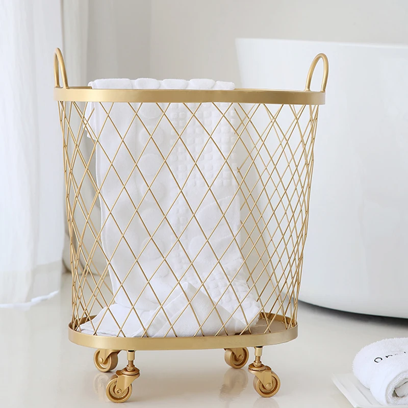 Modern Golden Fashion Metal Gold Color Dirty Clothes Storage Handle Wheel Laundry Basket Home Creative Organizer With Wheel
Modern Golden Fashion Metal Gold Color Dirty Clothes Storage Handle Wheel Laundry Basket Home Creative Organizer With Wheel