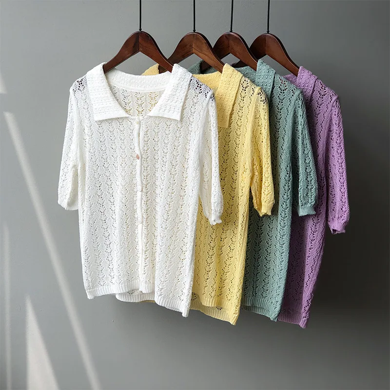 2020 New Lantern Sleeve Cardigans French Retro Hollow Crochet Lapel Thin Knitted Sweater Short Sleeve Female
2020 New Lantern Sleeve Cardigans French Retro Hollow Crochet Lapel Thin Knitted Sweater Short Sleeve Female