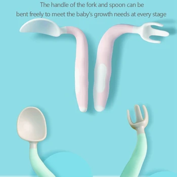 Baby Feeding Spoon Fork Set Children Curved Handle Easy Grip Elbow Training Kit Flexible training fork and spoon New Arrival
Baby Feeding Spoon Fork Set Children Curved Handle Easy Grip Elbow Training Kit Flexible training fork and spoon New Arrival