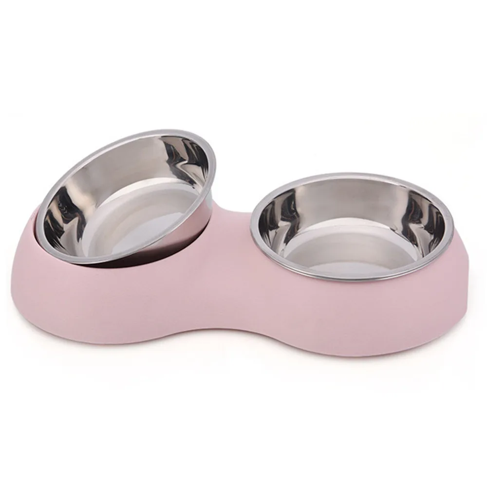 

New round macarons double bowl high-grade non-slip food bowl delicate texture dog bowl dog bowl pet bowl