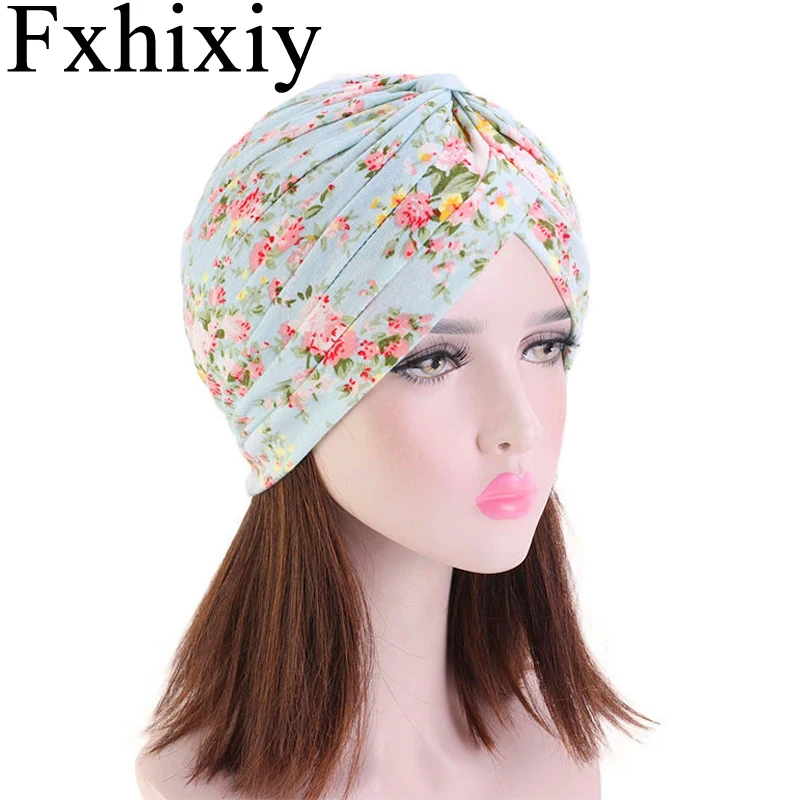 

Muslim Women Cotton Ruffle Print Night Sleep Turban Hat Headwear Cancer Chemo Beanies Headwrap Caps Hair Accessories